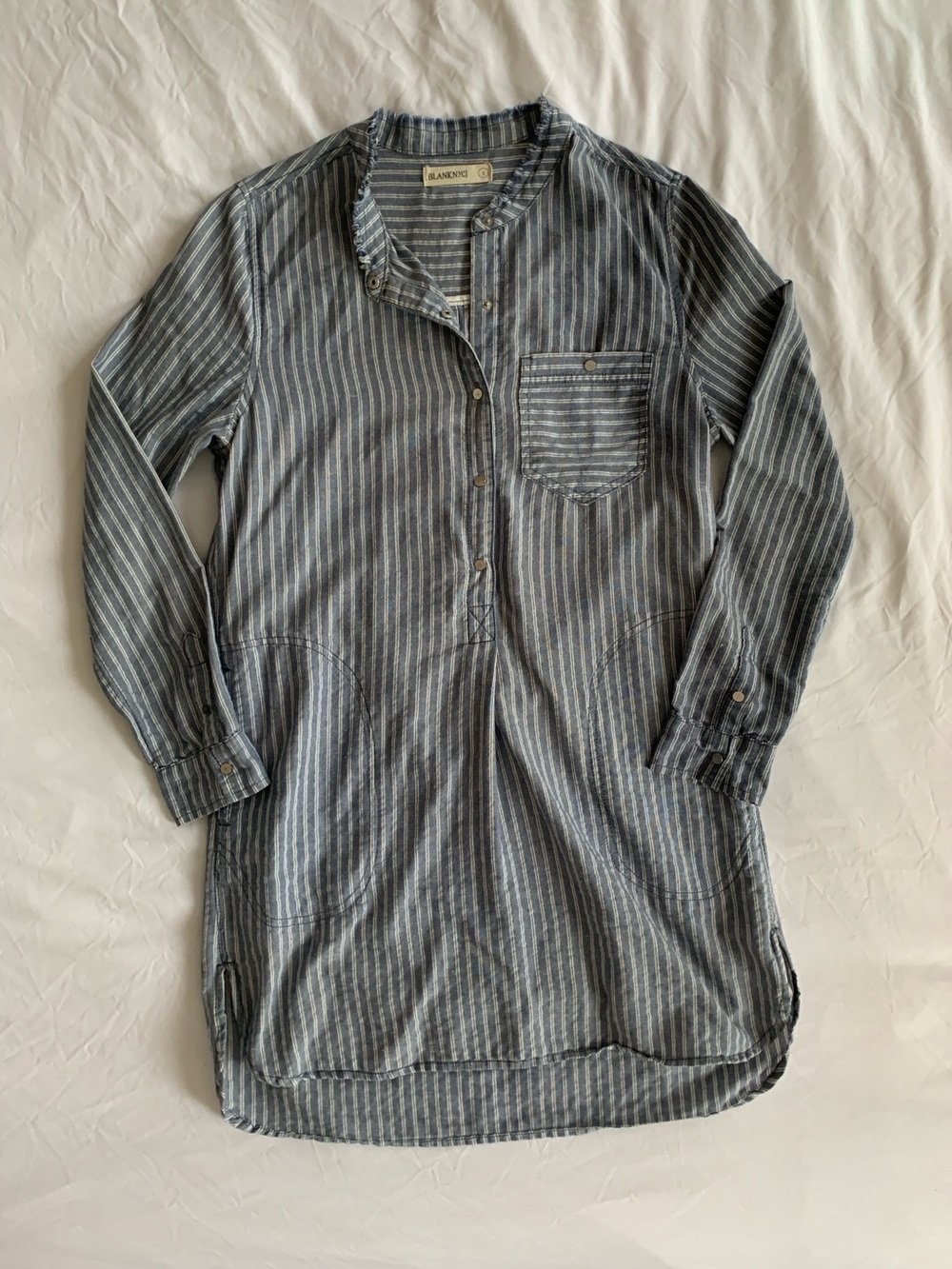 Striped Chambray Linen and Cotton Shirt Dress Blank NYC